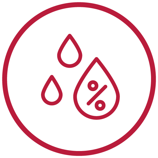 Símbolo de tres gotas. La gota más grande tiene un signo de porcentaje en el centro.