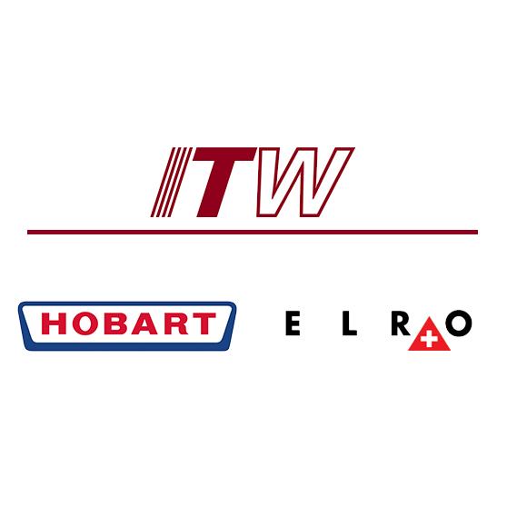Logotipos de ITW, HOBART y ELRO, fabricantes líderes en sistemas de lavado y cocina profesional, reconocidos por soluciones innovadoras para hostelería e industria.