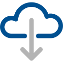 Ícono con una nube y una flecha hacia abajo que simboliza una descarga desde la nube o una transferencia de datos.